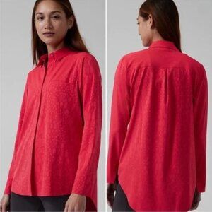 Athleta Urbanite Textured Top Button Up Long Sleeve Red Shirt - Size M